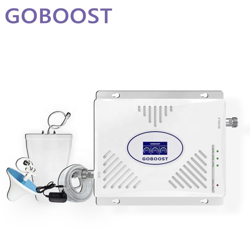 Goboost update triple band 900 1800 2100 Mhz 70 db 2g 3g 4g universal repeater cellular signal booster amplifier for home office